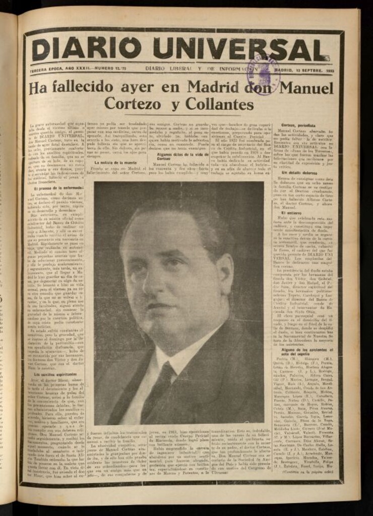 Miniatura de Diario Universal del 13 de septiembre de 1933