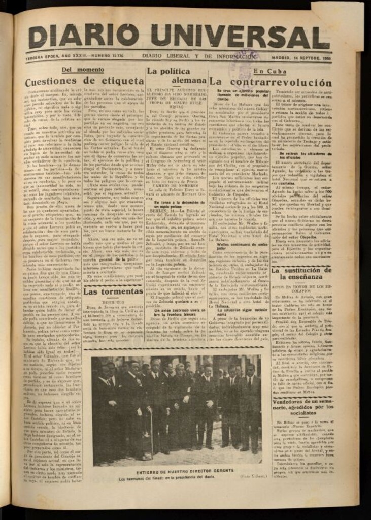 Miniatura de Diario Universal del 14 de septiembre de 1933
