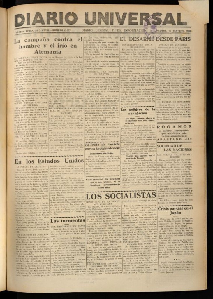 Miniatura de Diario Universal del 15 de septiembre de 1933