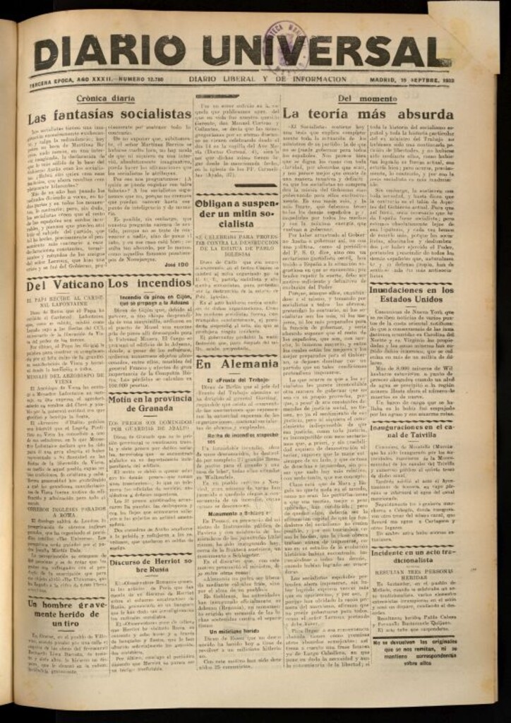 Miniatura de Diario Universal del 19 de septiembre de 1933