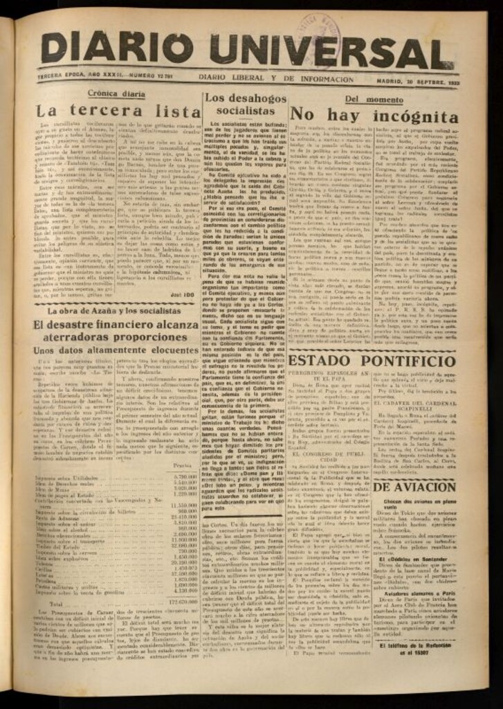 Miniatura de Diario Universal del 20 de septiembre de 1933