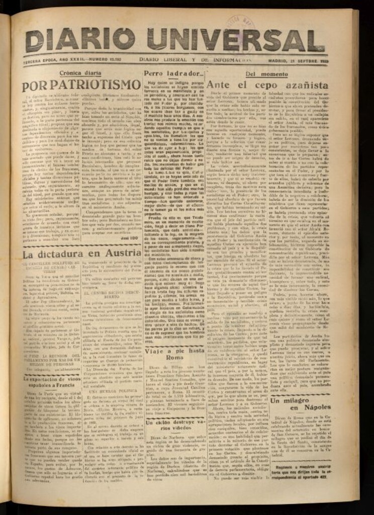 Miniatura de Diario Universal del 21 de septiembre de 1933