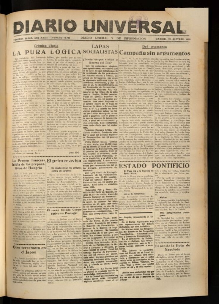Miniatura de Diario Universal del 22 de septiembre de 1933