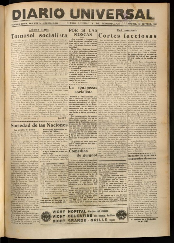 Miniatura de Diario Universal del 23 de septiembre de 1933