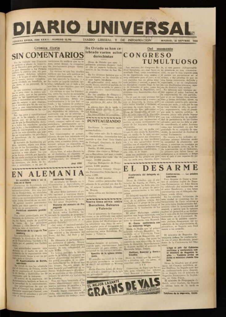 Miniatura de Diario Universal del 25 de septiembre de 1933