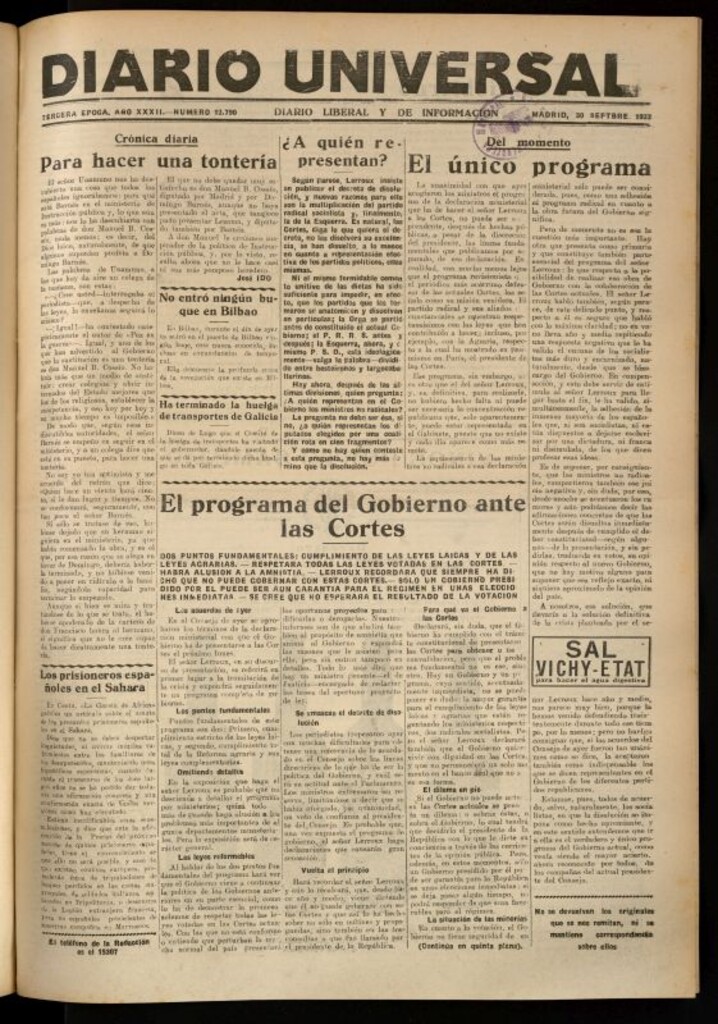 Miniatura de Diario Universal del 30 de septiembre de 1933