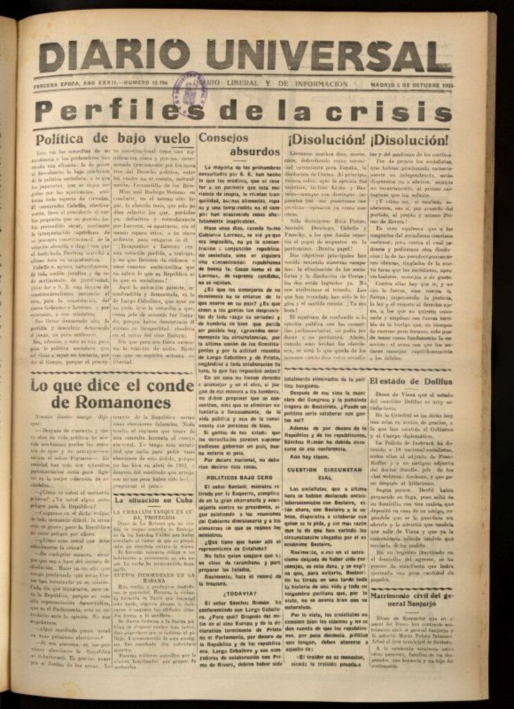 Miniatura de Diario Universal del 5 de octubre de 1933