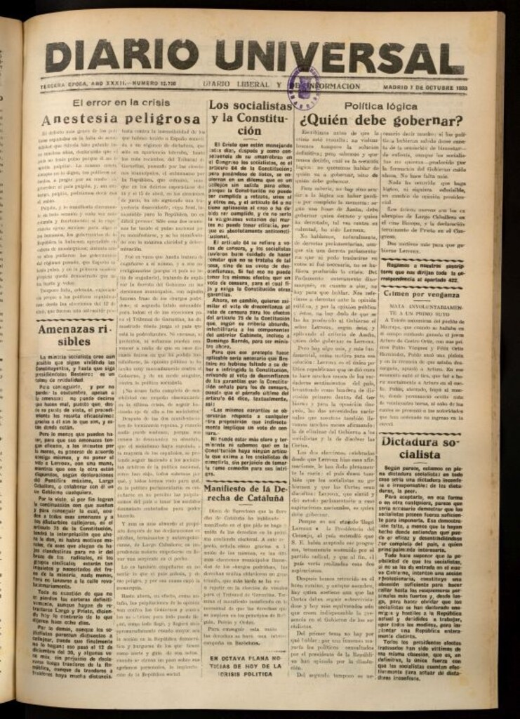 Miniatura de Diario Universal del 7 de octubre de 1933