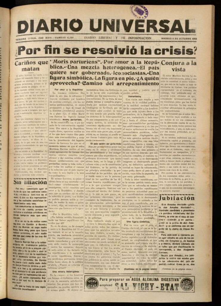 Miniatura de Diario Universal del 9 de octubre de 1933