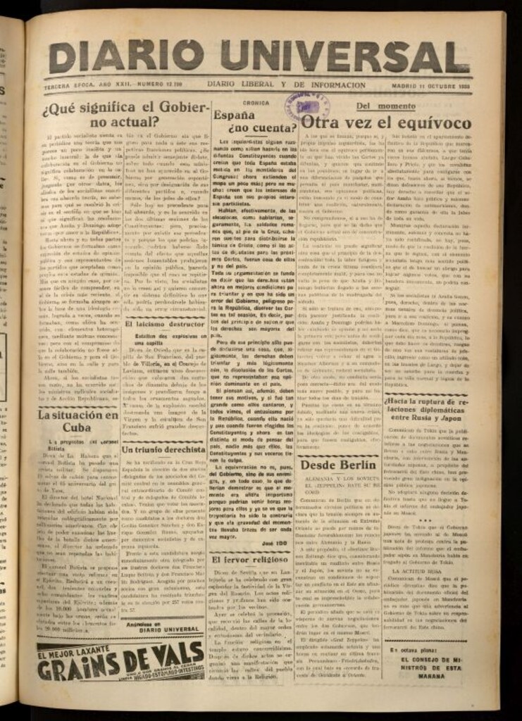 Miniatura de Diario Universal del 11 de octubre de 1933
