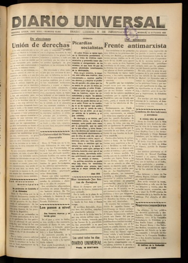 Miniatura de Diario Universal del 18 de octubre de 1933