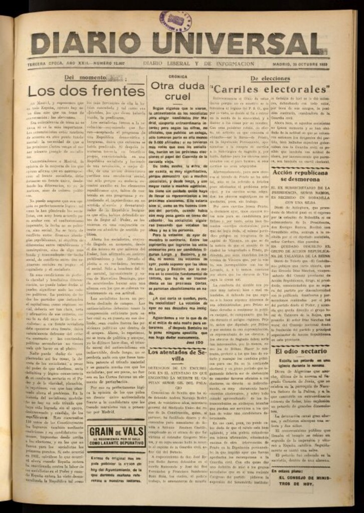 Miniatura de Diario Universal del 20 de octubre de 1933