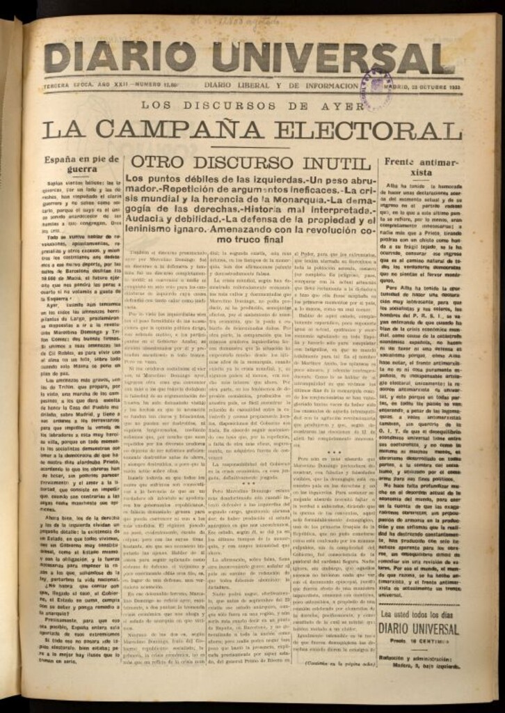 Miniatura de Diario Universal del 23 de octubre de 1933