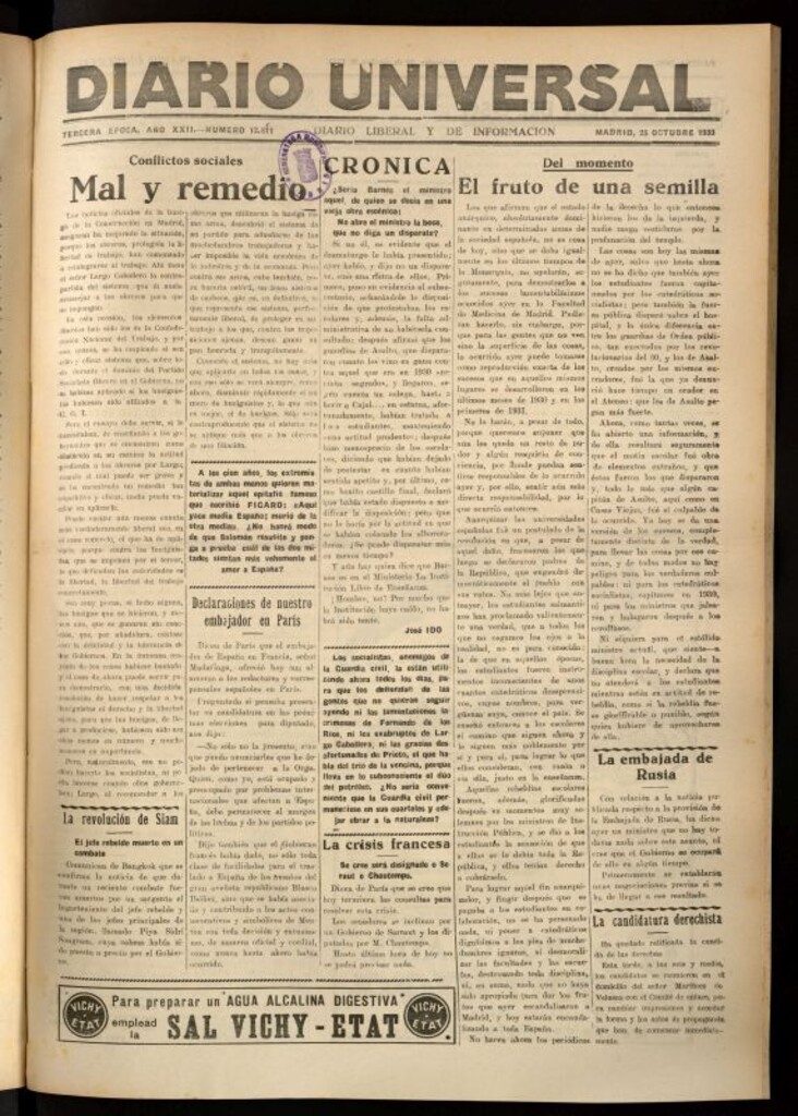 Miniatura de Diario Universal del 25 de octubre de 1933