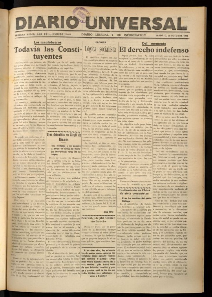 Miniatura de Diario Universal del 26 de octubre de 1933