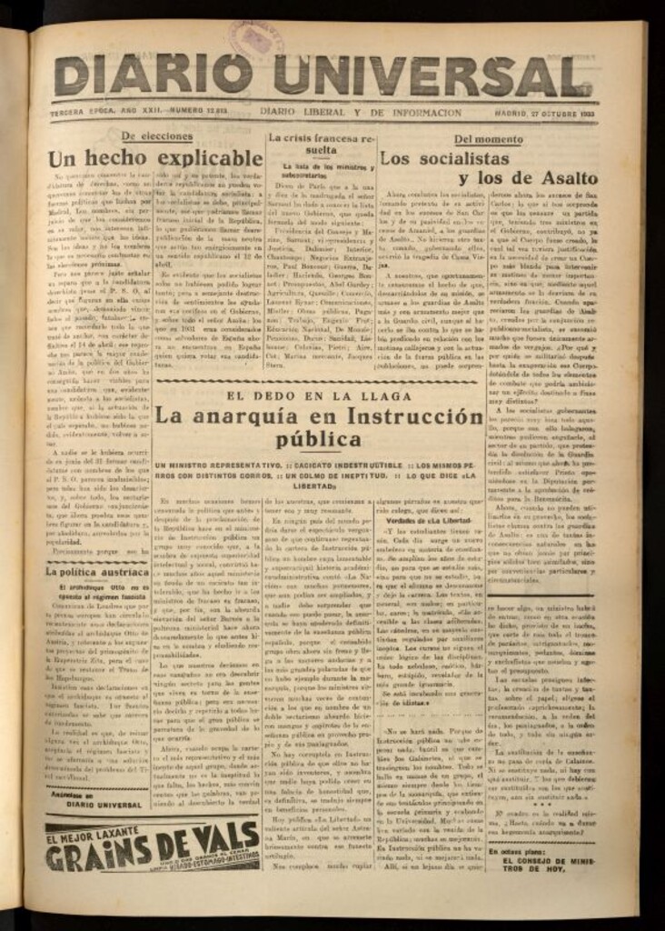 Miniatura de Diario Universal del 27 de octubre de 1933