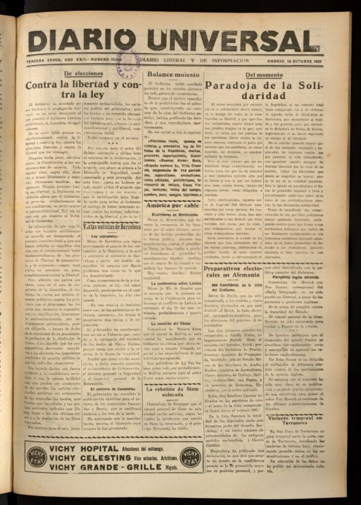 Miniatura de Diario Universal del 28 de octubre de 1933