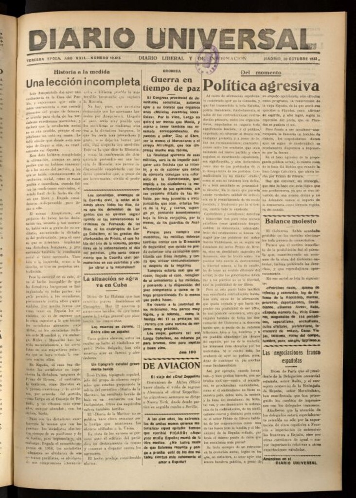 Miniatura de Diario Universal del 30 de octubre de 1933
