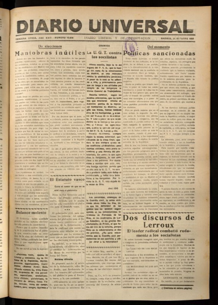 Miniatura de Diario Universal del 31 de octubre de 1933