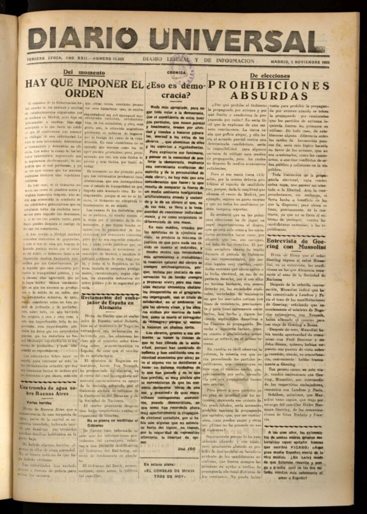Miniatura de Diario Universal del 8 de noviembre de 1933