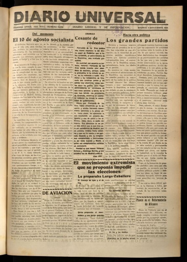 Miniatura de Diario Universal del 9 de noviembre de 1933