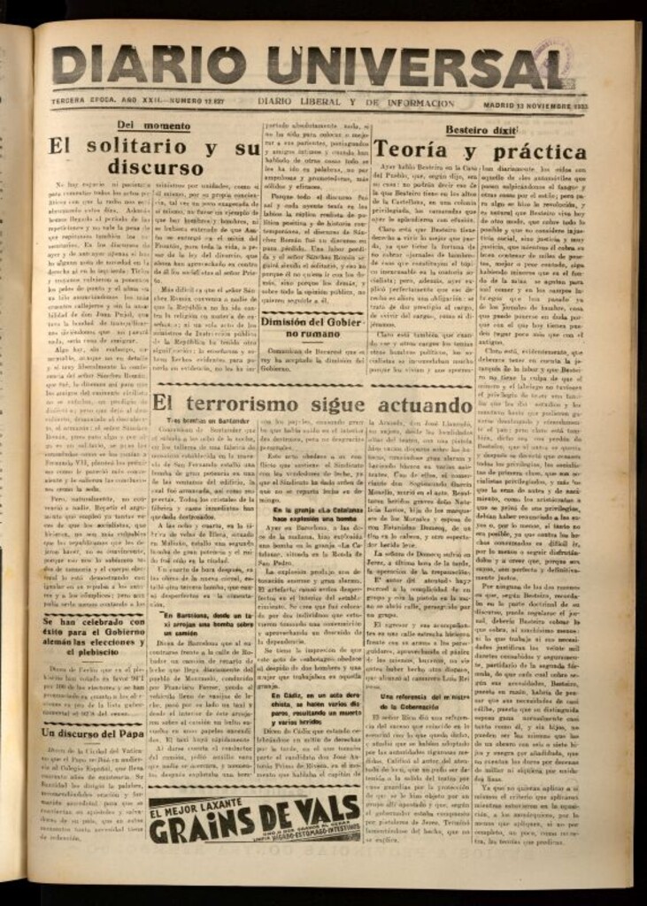 Miniatura de Diario Universal del 13 de noviembre de 1933