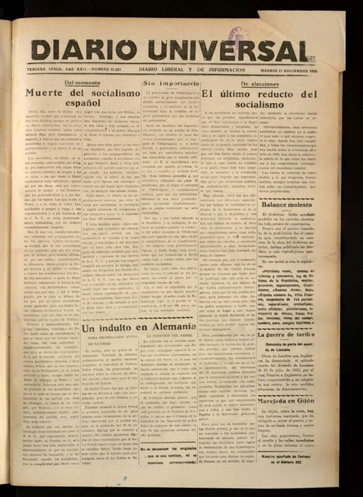 Miniatura de Diario Universal del 17 de noviembre de 1933