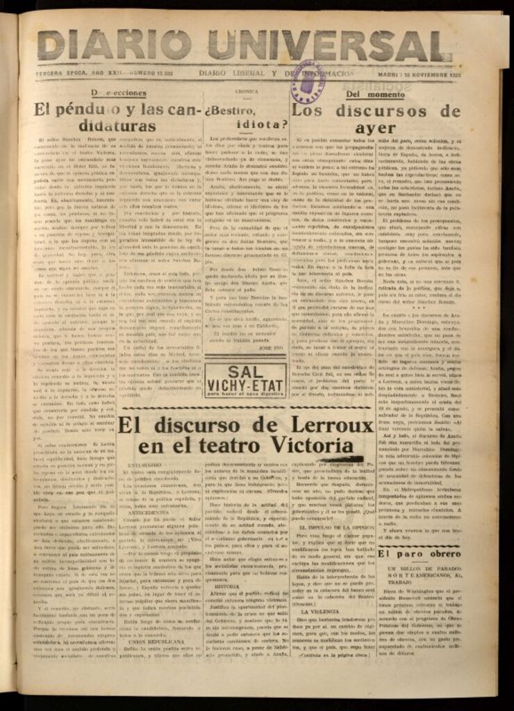 Miniatura de Diario Universal del 18 de noviembre de 1933