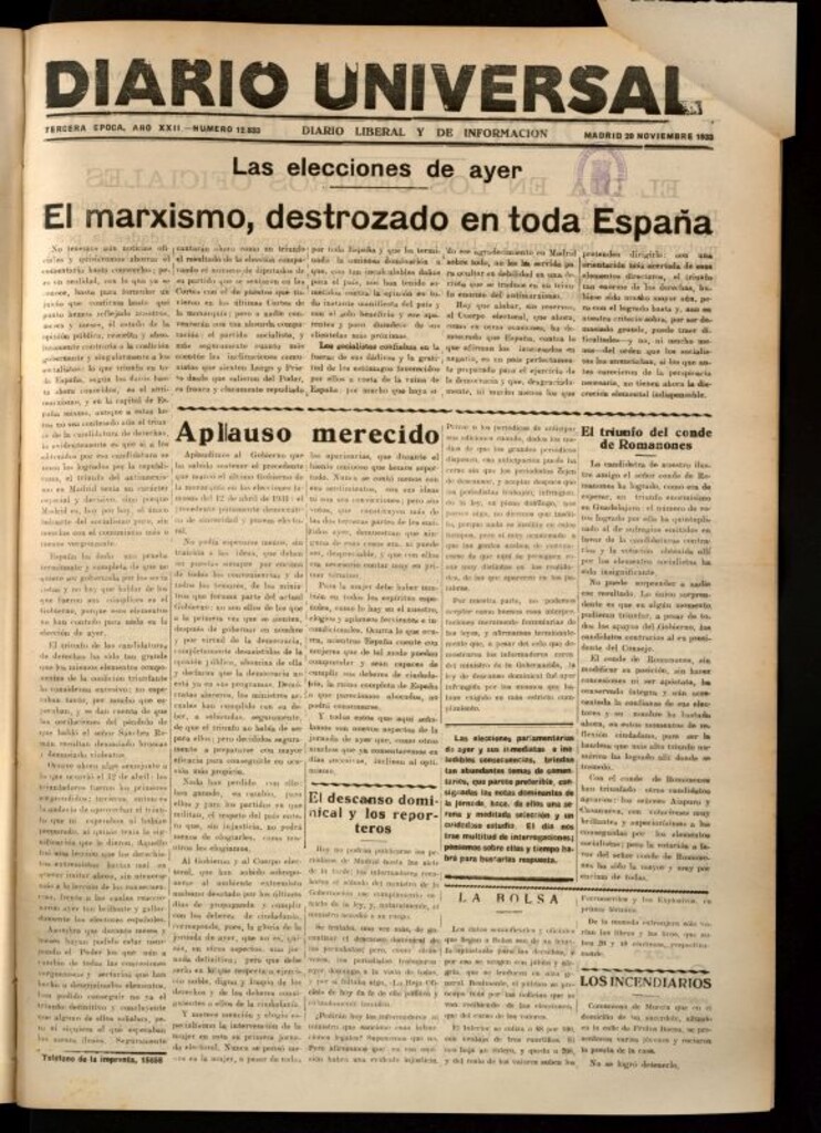 Miniatura de Diario Universal del 20 de noviembre de 1933