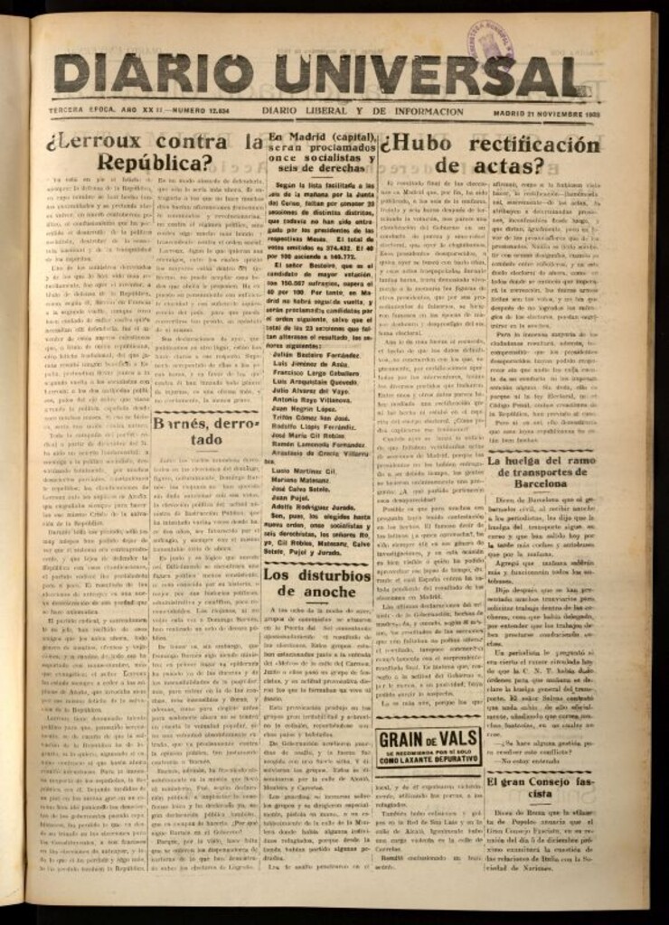 Miniatura de Diario Universal del 21 de noviembre de 1933