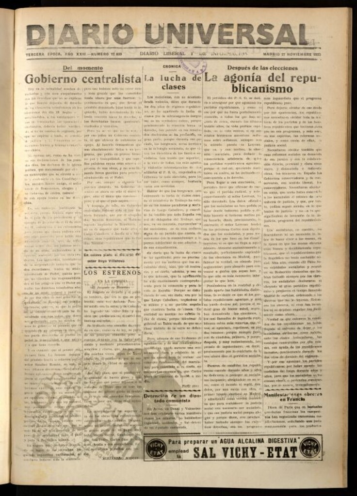 Miniatura de Diario Universal del 27 de noviembre de 1933