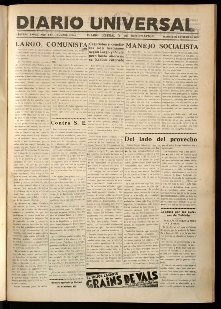 Miniatura de Diario Universal del 29 de noviembre de 1933