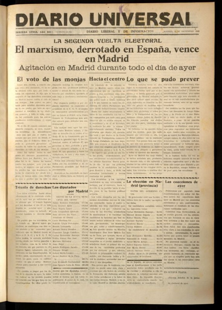 Miniatura de Diario Universal del 4 de diciembre de 1933