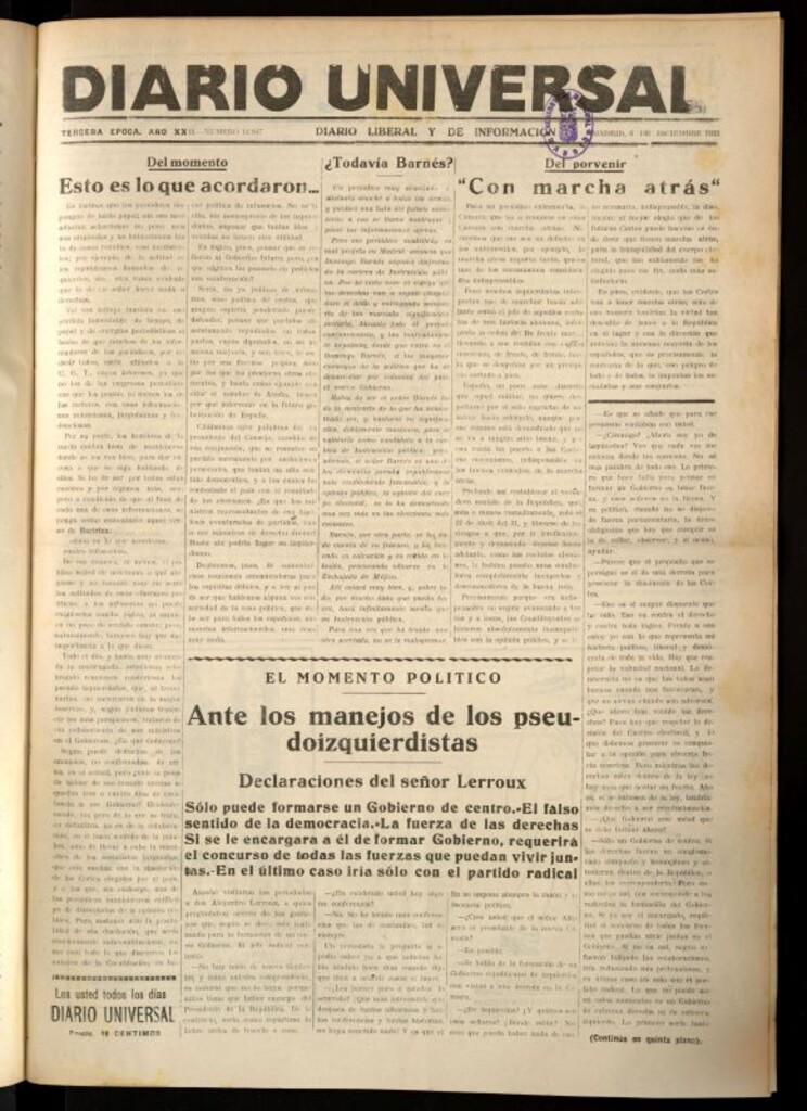 Miniatura de Diario Universal del 6 de diciembre de 1933