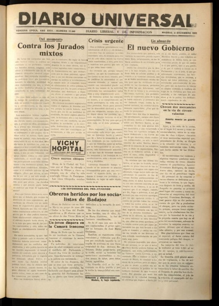 Miniatura de Diario Universal del 8 de diciembre de 1933