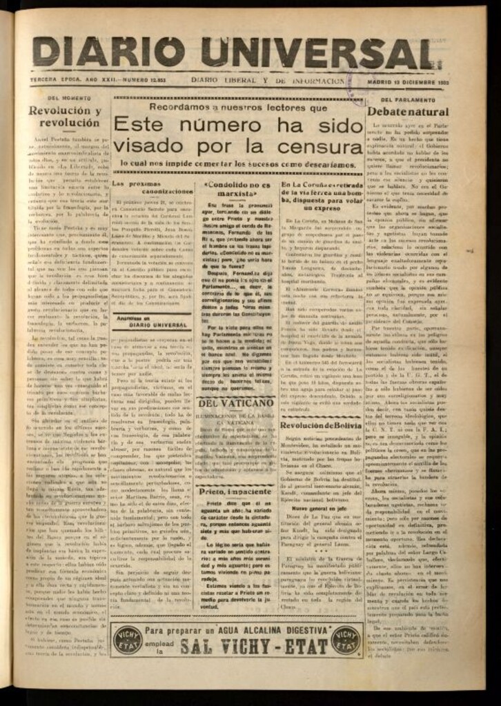 Miniatura de Diario Universal del 13 de diciembre de 1933