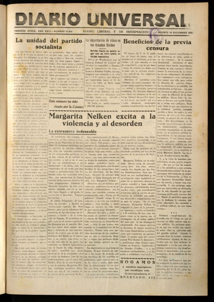 Miniatura de Diario Universal del 14 de diciembre de 1933