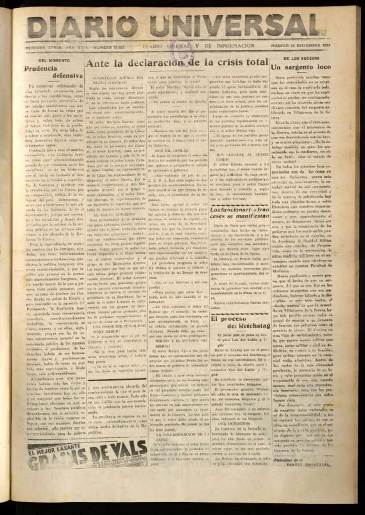 Miniatura de Diario Universal del 15 de diciembre de 1933