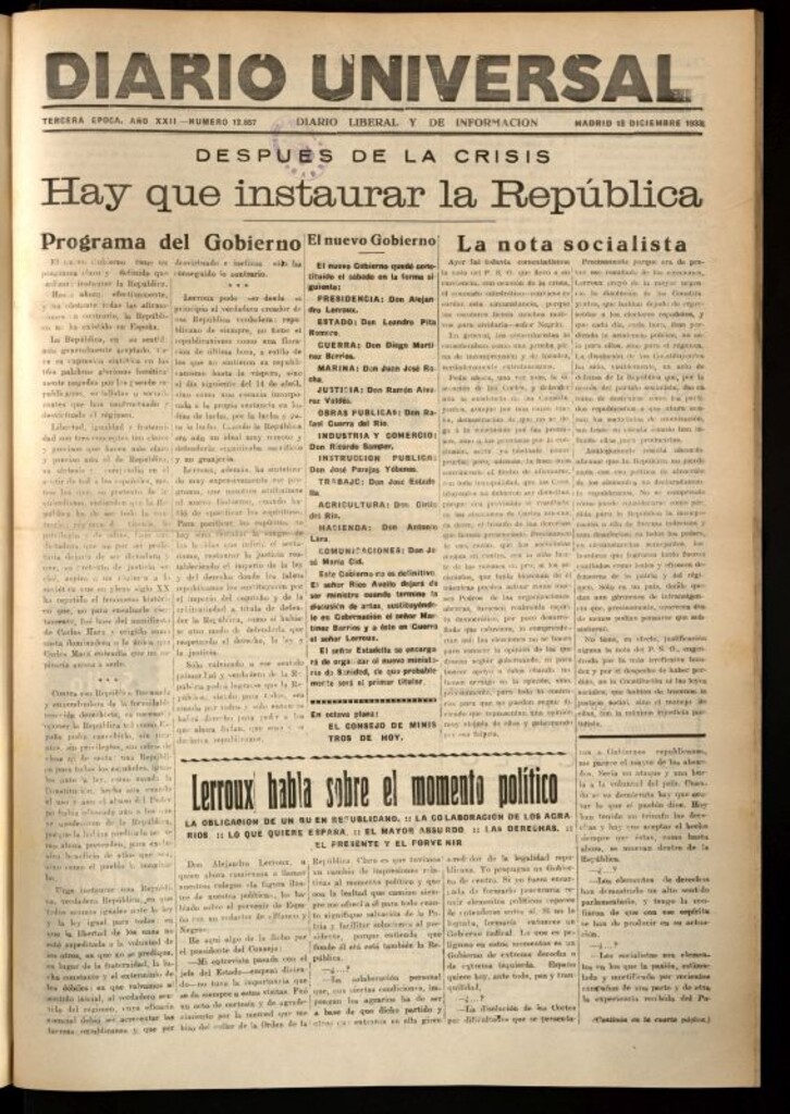 Miniatura de Diario Universal del 18 de diciembre de 1933