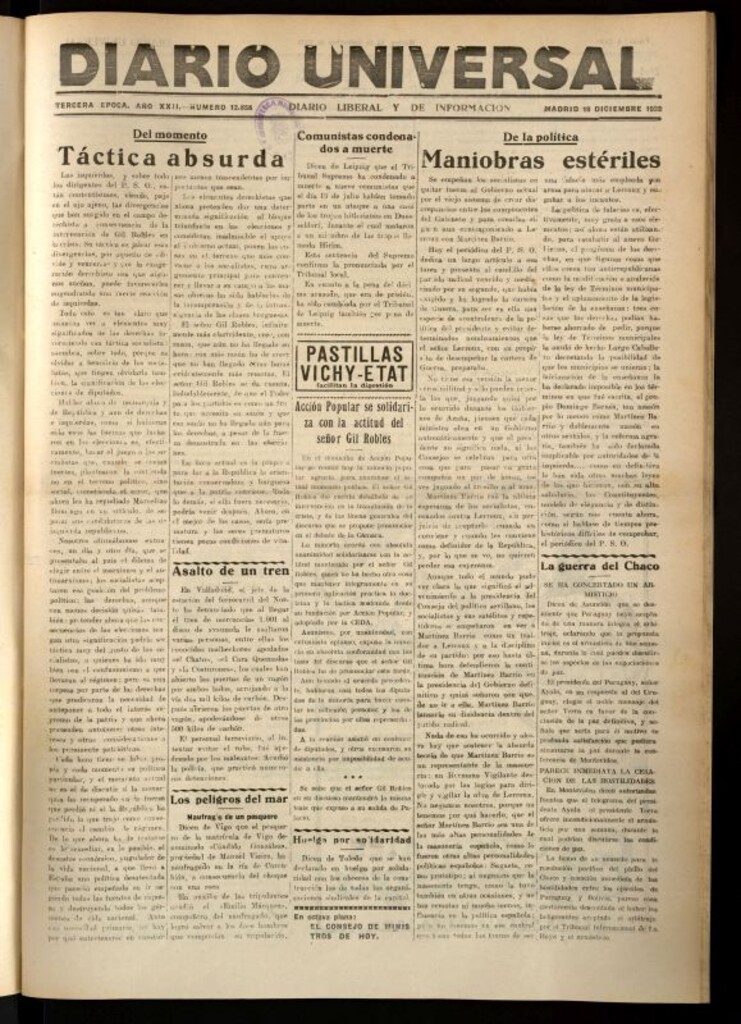 Miniatura de Diario Universal del 19 de diciembre de 1933
