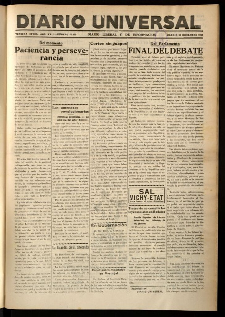 Miniatura de Diario Universal del 21 de diciembre de 1933