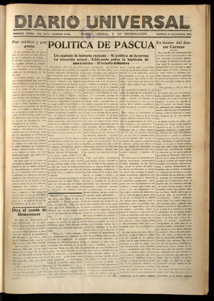 Miniatura de Diario Universal del 27 de diciembre de 1933