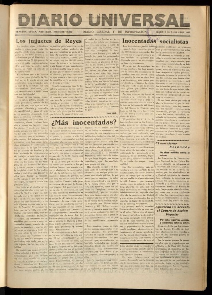 Miniatura de Diario Universal del 28 de diciembre de 1933
