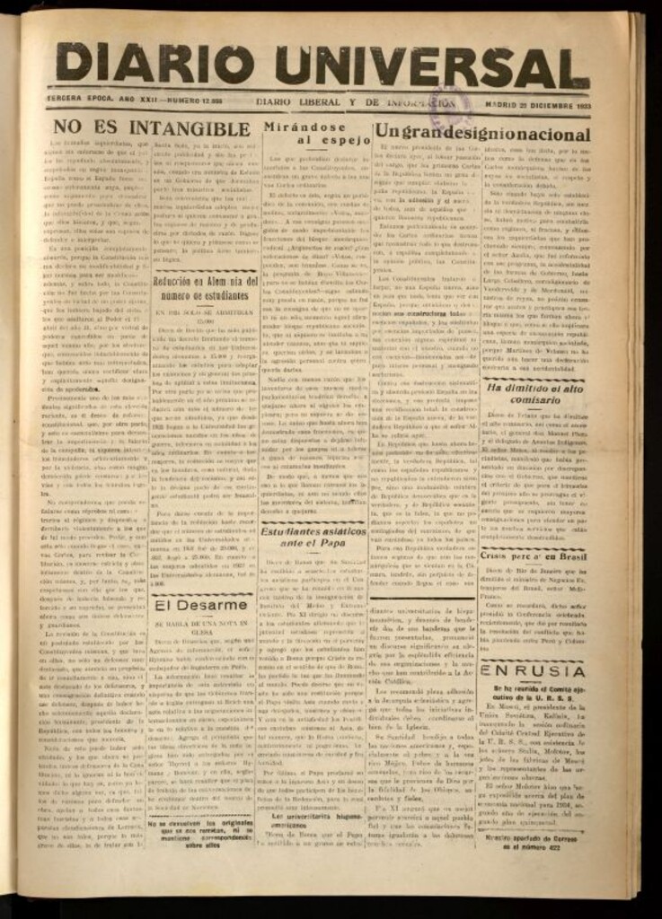 Miniatura de Diario Universal del 29 de diciembre de 1933