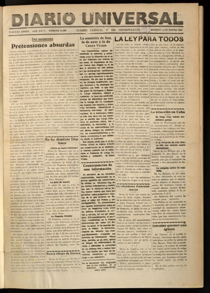 Miniatura de Diario Universal del 3 de enero de 1934