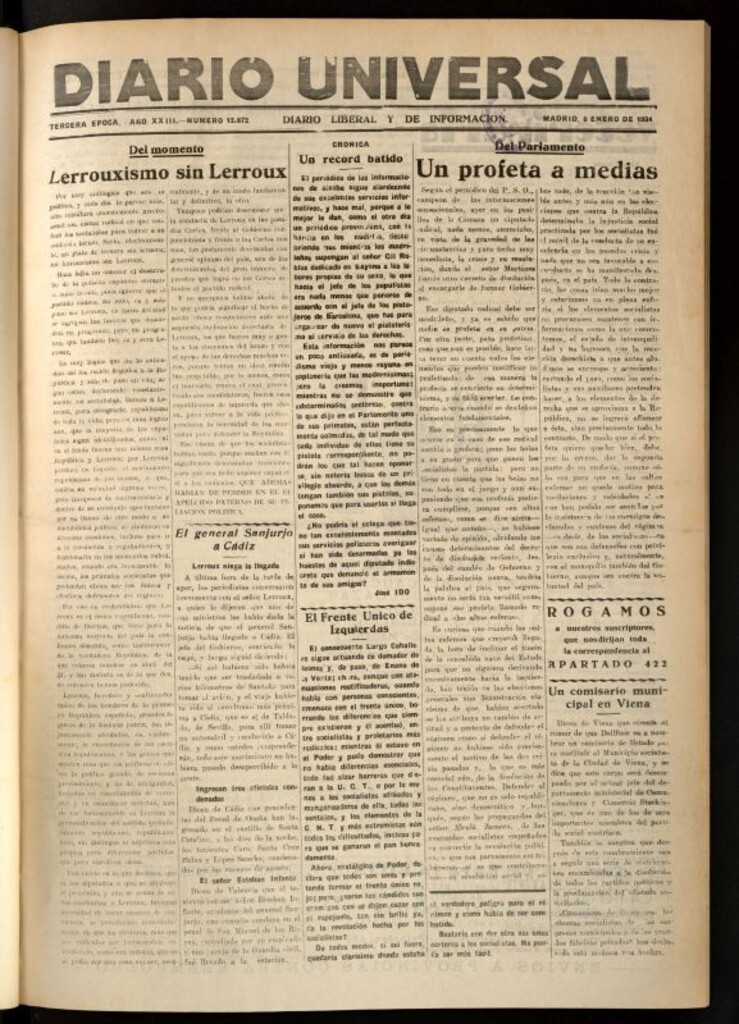 Miniatura de Diario Universal del 6 de enero de 1934