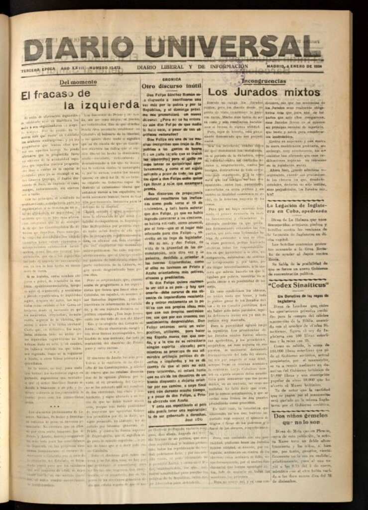Miniatura de Diario Universal del 8 de enero de 1934