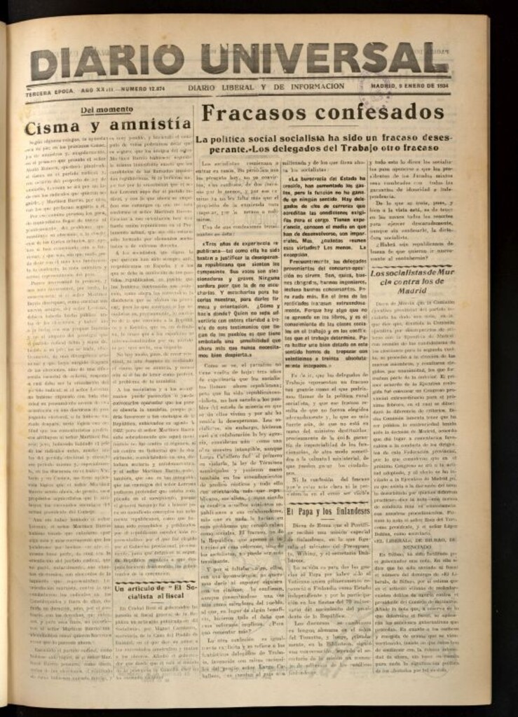 Miniatura de Diario Universal del 9 de enero de 1934