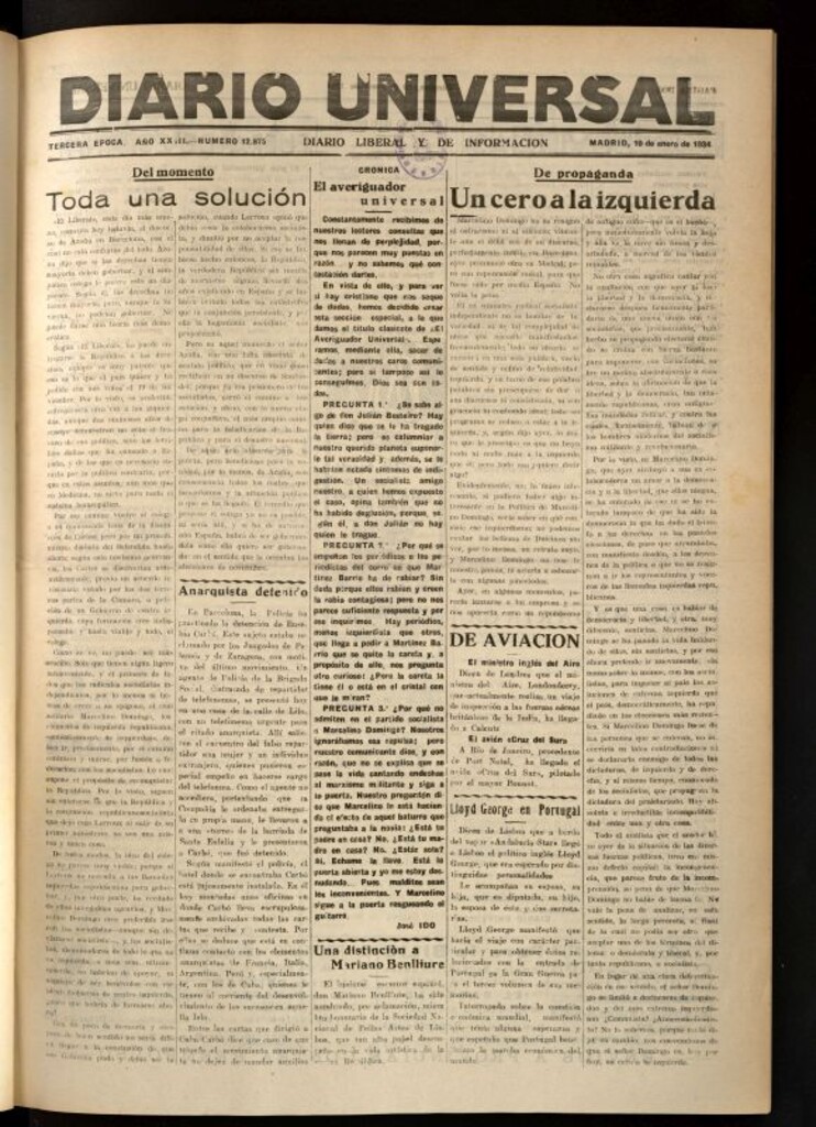 Miniatura de Diario Universal del 10 de enero de 1934