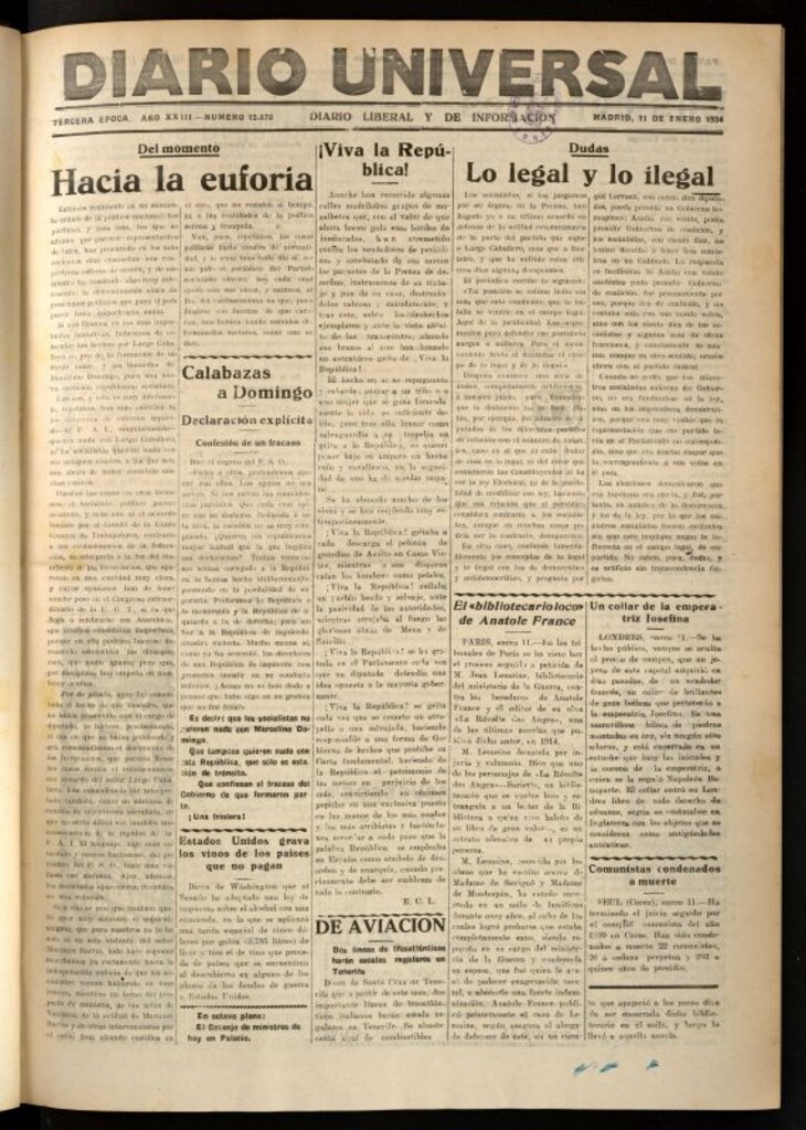 Miniatura de Diario Universal del 11 de enero de 1934